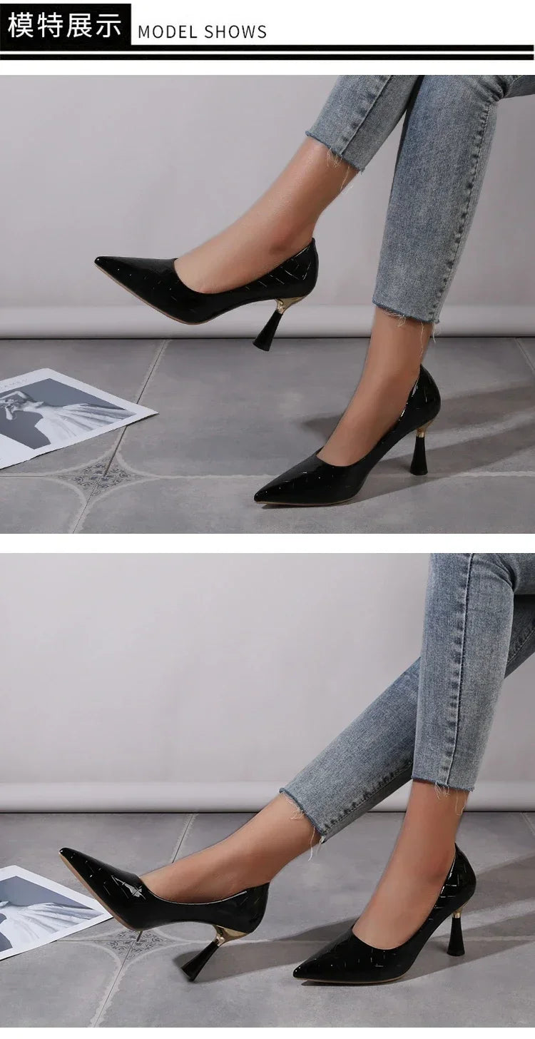Elegant Heeled Pointed Toe Leather Heels
