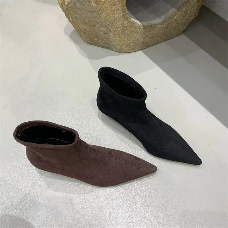 Elegant Back Zipper Pointed Toe Ankle Boots