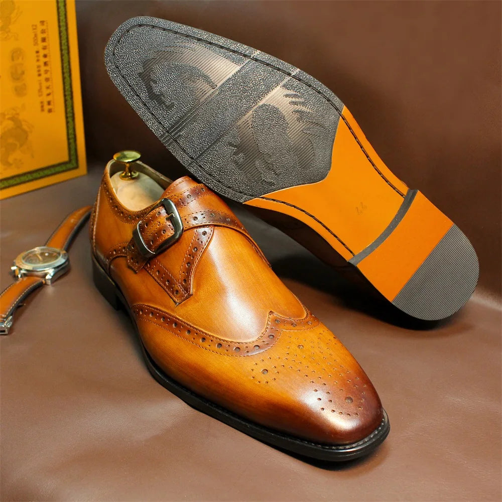 Genuine Leather Pointed Toe Buckle Loafers