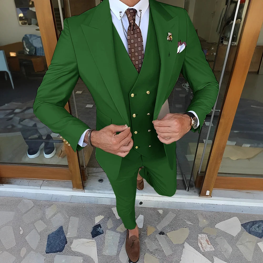 Elegant  3-piece Set (Tuxedo Pants Vest) Formal Peaked Collar Custom Suit