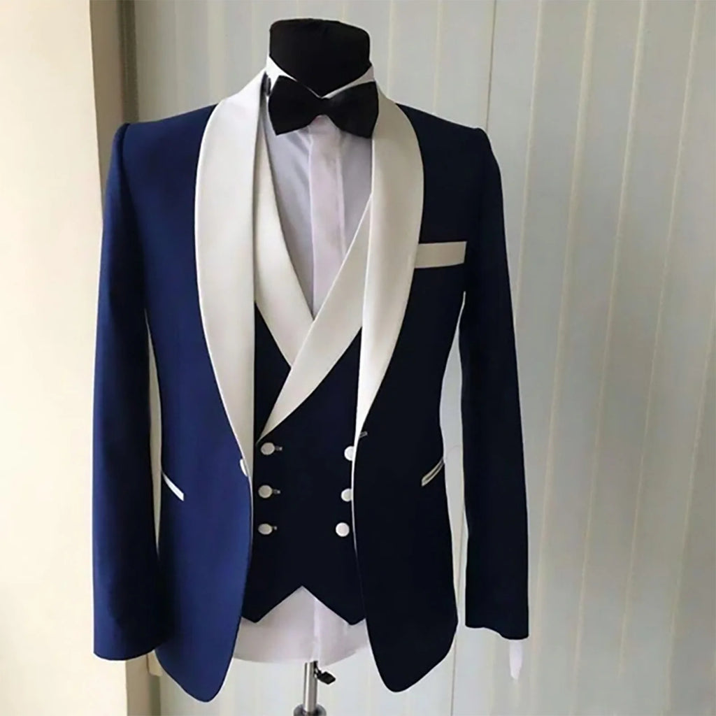 Wedding Suit for Men Slim Fit Shawl Lapel Solid Tuxedo Blazers and Pant and Double Breasted Vest Costumes Pour Hommes 3 Pièces