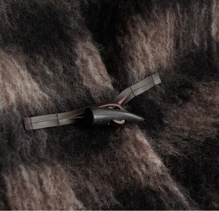 Plaid Coat~ Retro Style Horn Button Mid-Length Coat Women's Alpaca Wool British Style