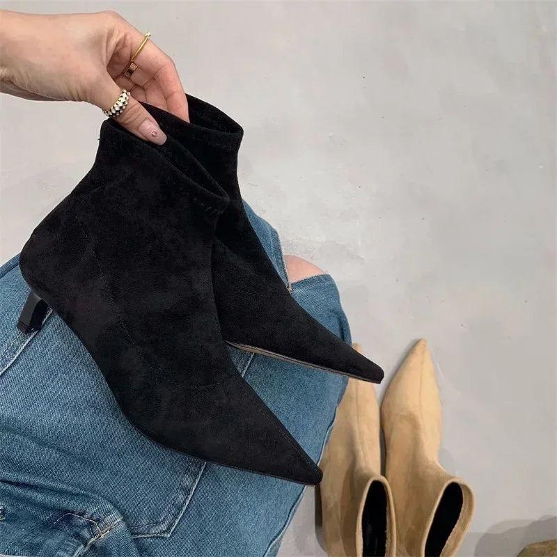 Elegant Back Zipper Pointed Toe Ankle Boots