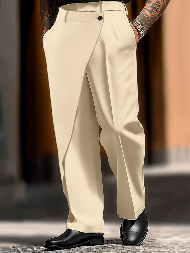 Casual Mens Trousers Vintage Pleated Solid Color Loose Straight Pants