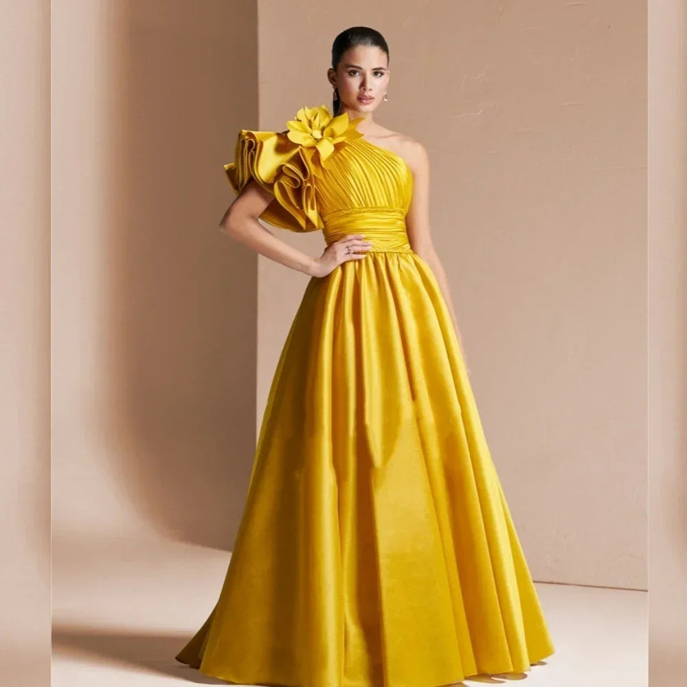 Exquisite Modern Pleat Draped Style Handmade Ruched A-line One-shoulder Long Dresses Evening Dress