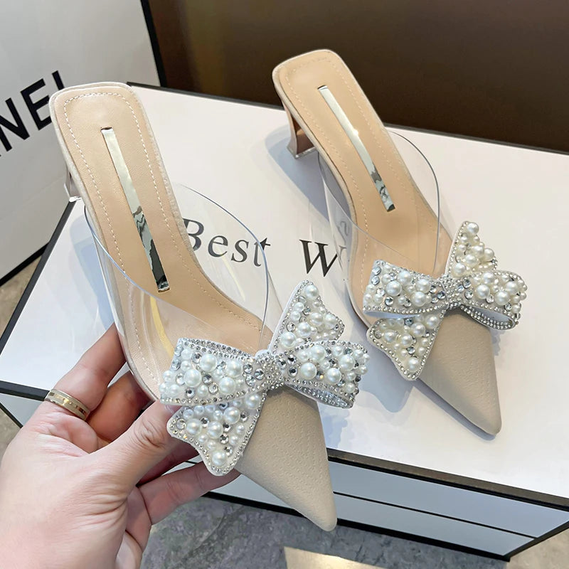 Sweet Pointed Toe Butterfly-knot Slippers High Heels
