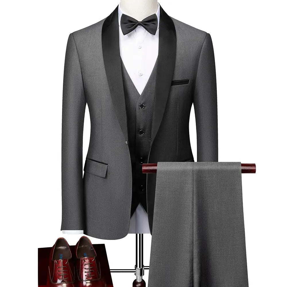 Suit (Blazer+ Vest + Pants) Gentleman Fashion Slim Work Solid Color