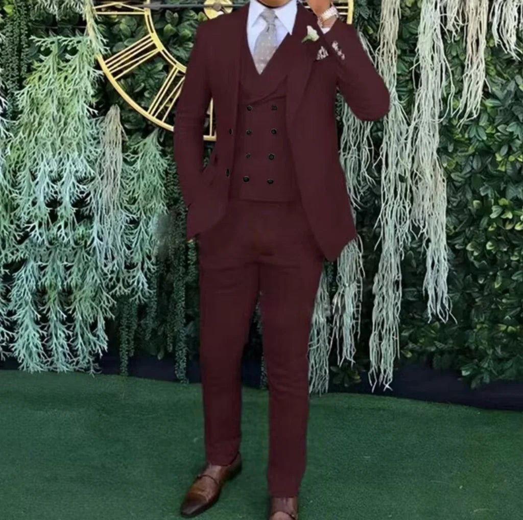 Men's Slim-Fit Three-Piece Suit，Three-Piece set of Vest, Blazer and Trousers，Ideal for Weddings, Business and Formal Occasions