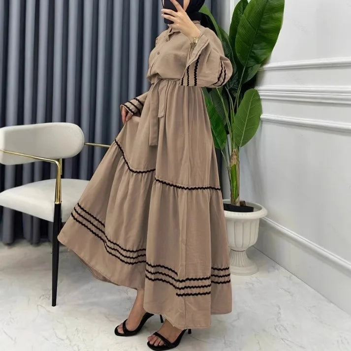 Muslim Style Turn-down Collar Casual Dresses
