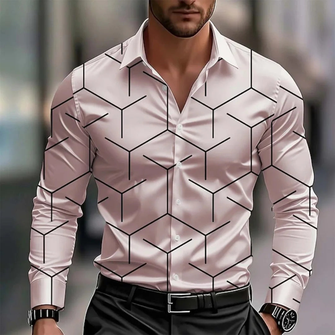 Men's Long-Sleeved Shirt With Checkered Collar
