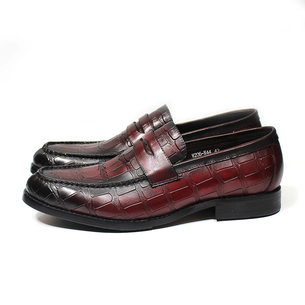 Handmade Crocodile Print Genuine Leather Slip-On Loafers