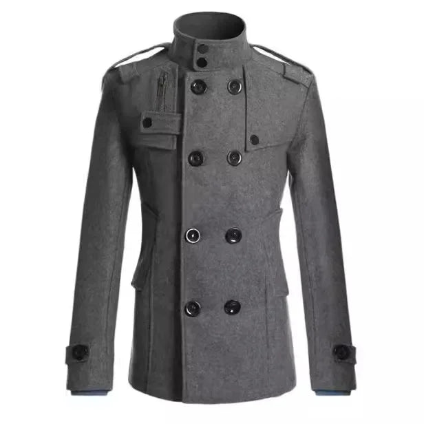 Korean Style Slim-fit Double-breasted Woolen Overcoat Mid-to-long Coat.