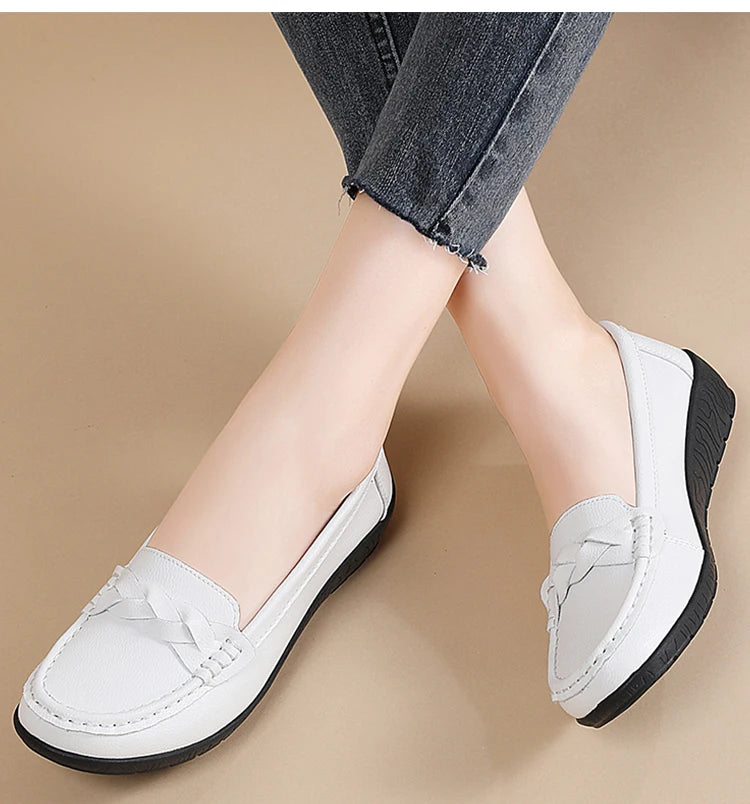 Women Soft Leather Casual Slip On Loafer