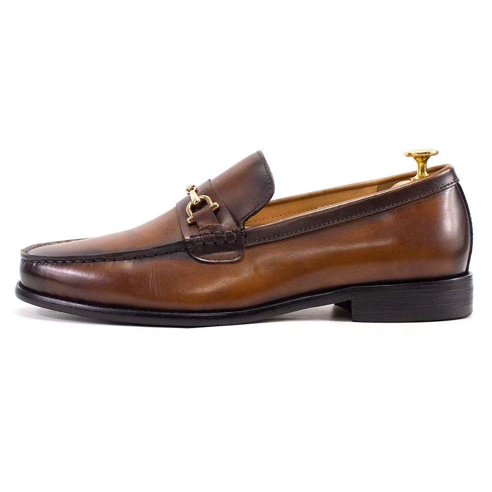 Handmade Genuine Leather Metal Chain Loafers