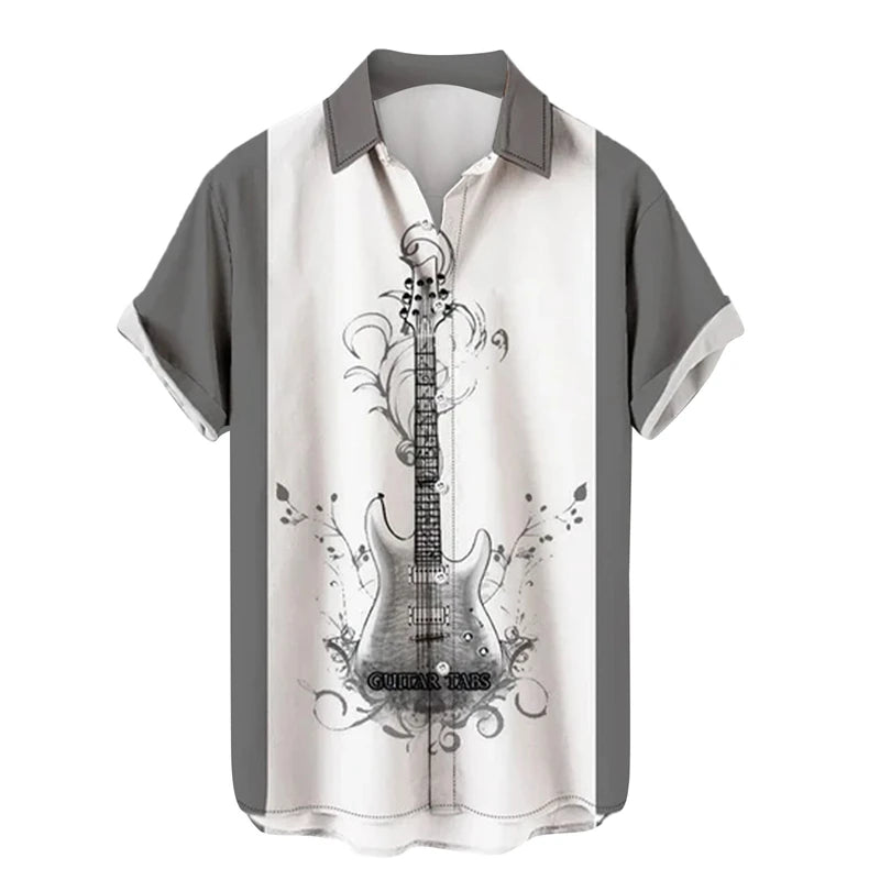 Music Guitar Print Short Sleeve V-Neck