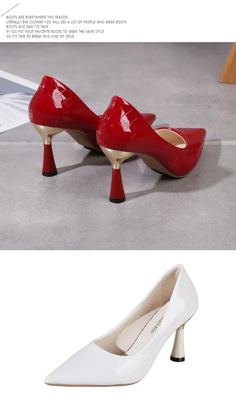 Elegant Heeled Pointed Toe Leather Heels