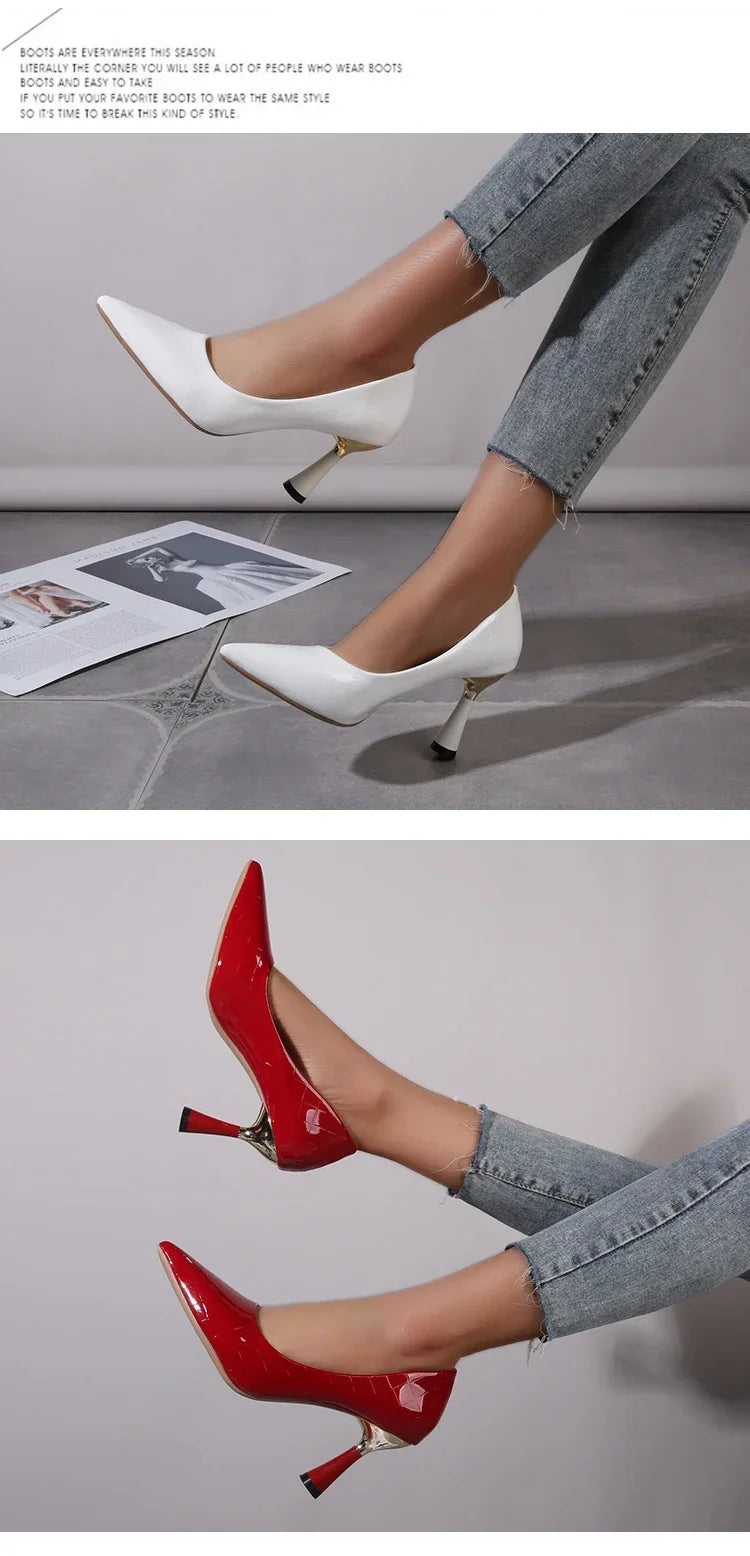 Elegant Heeled Pointed Toe Leather Heels