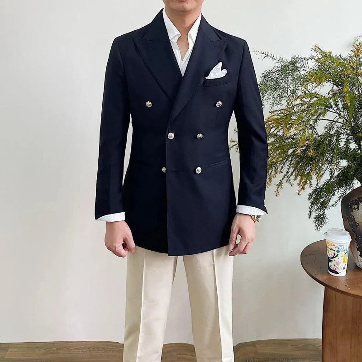 1 Pieces Slim Fit Blazer Wide Shawl Lapel Suit Custom Made Tuxedo Golden Button