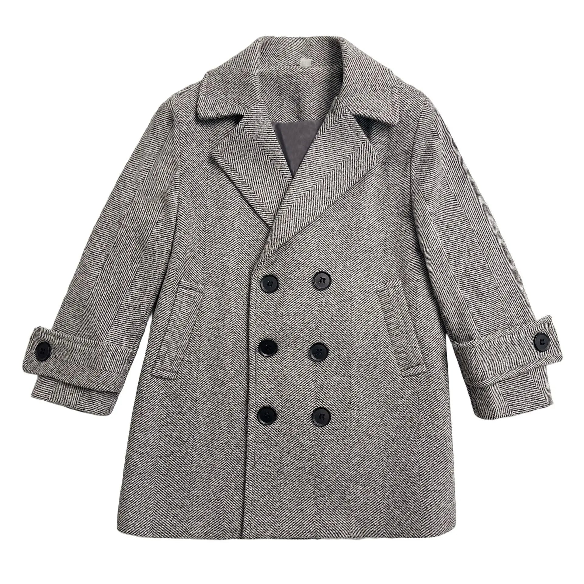 Handsome Boys British Style Winter Wool Long Coat 3-15Y