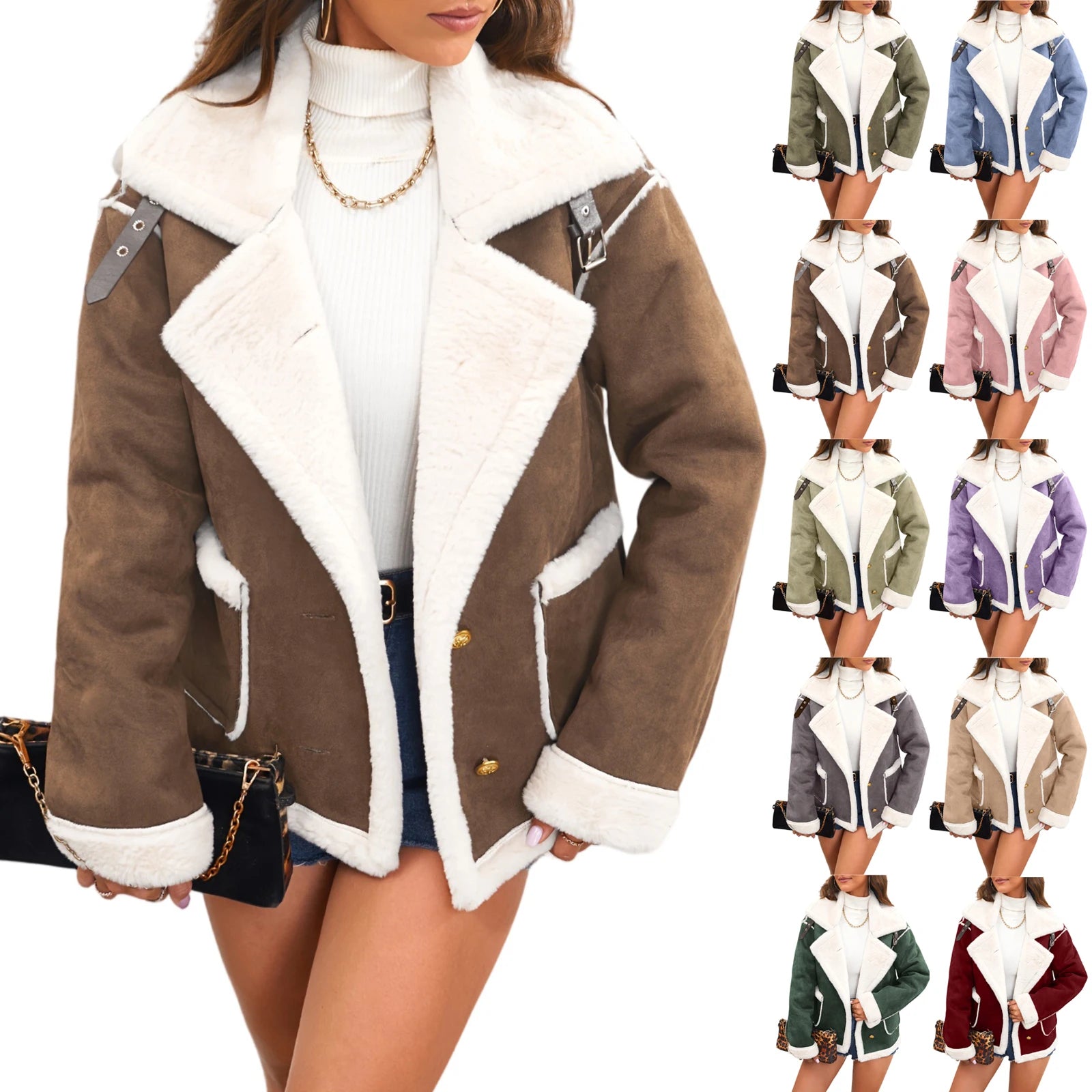 Fashion Lapel Thin Plush Short Jacket Retro Style Cropped Coat Streetwear