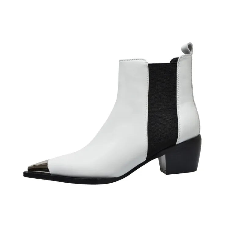 British Style Pointed Toe Cow Leather Chelsea Short Boots