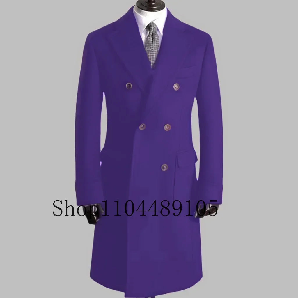 Elegant Comfortable Double Breasted Coat Jacket with Notched Lapel