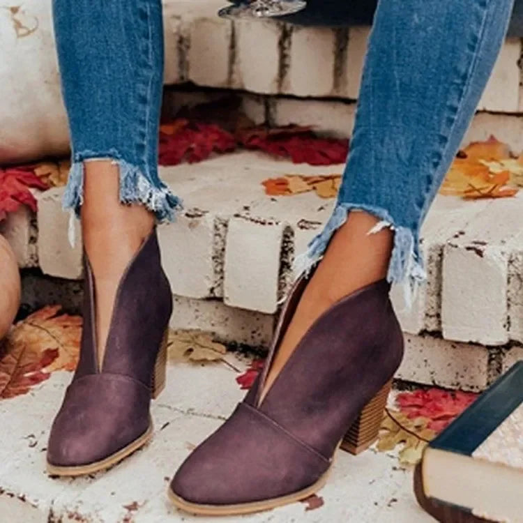Stacked Heel Booties Chelsea Boots PU Botas Zapatos Block Heels