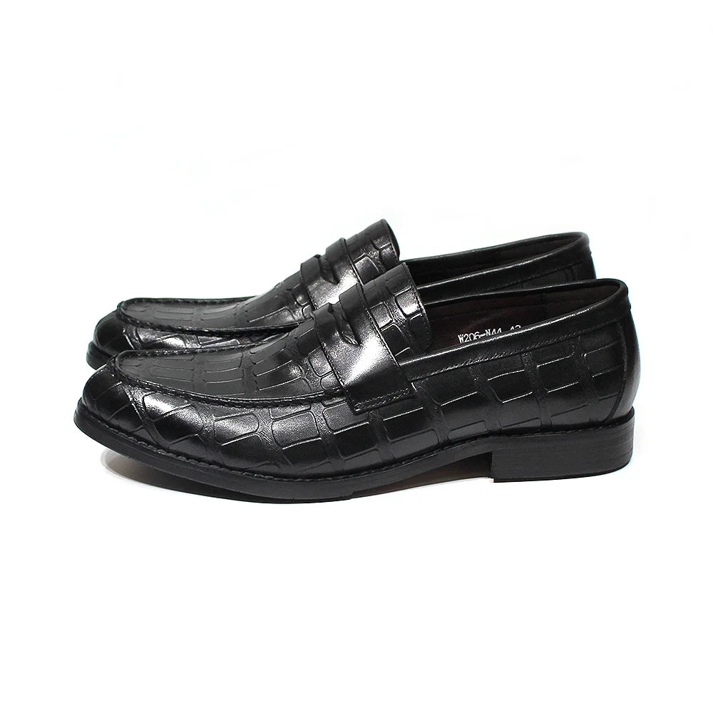 Handmade Crocodile Print Genuine Leather Slip-On Loafers