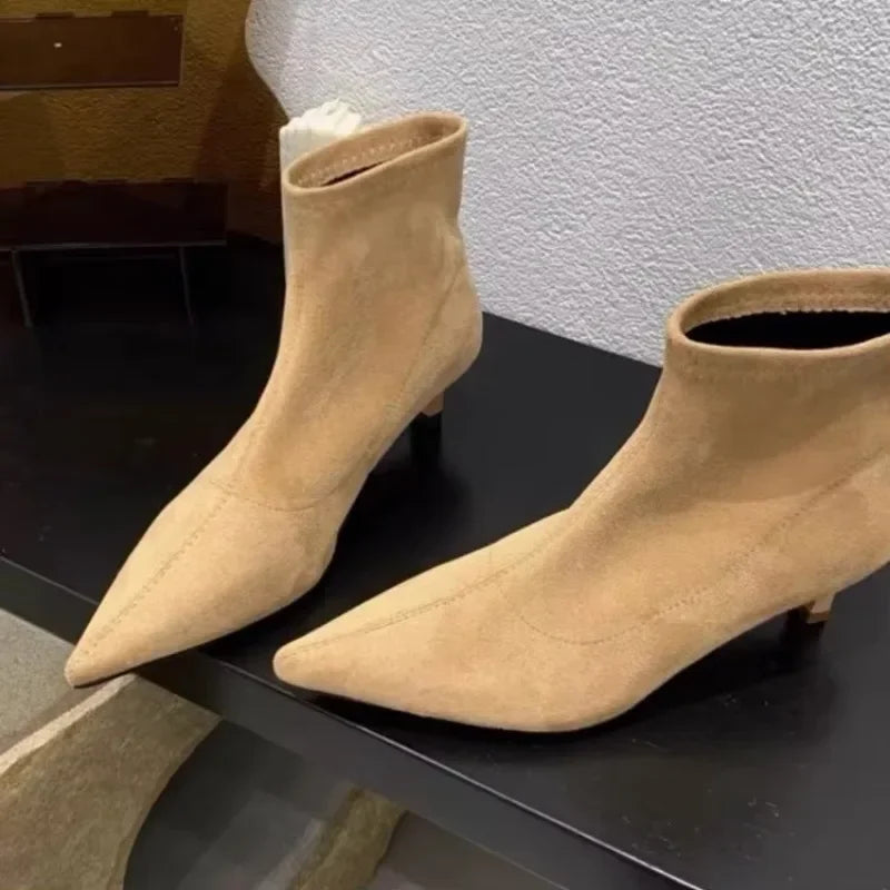 Elegant Back Zipper Pointed Toe Ankle Boots