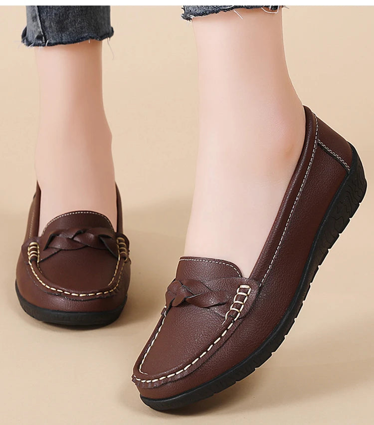 Women Soft Leather Casual Slip On Loafer