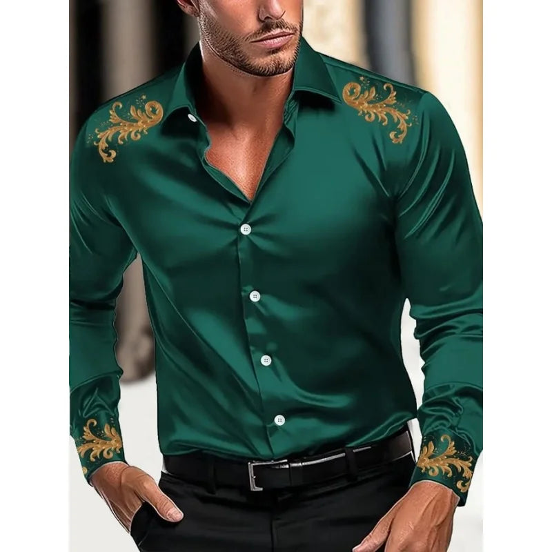 Casual Shirts Black White Burgundy Green Long Sleeves Lapel Clothing
