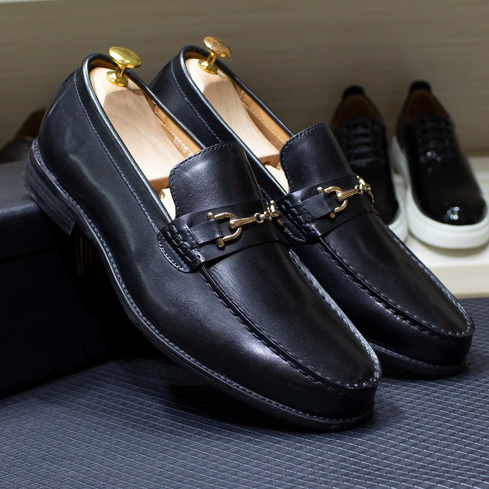 Handmade Genuine Leather Metal Chain Loafers