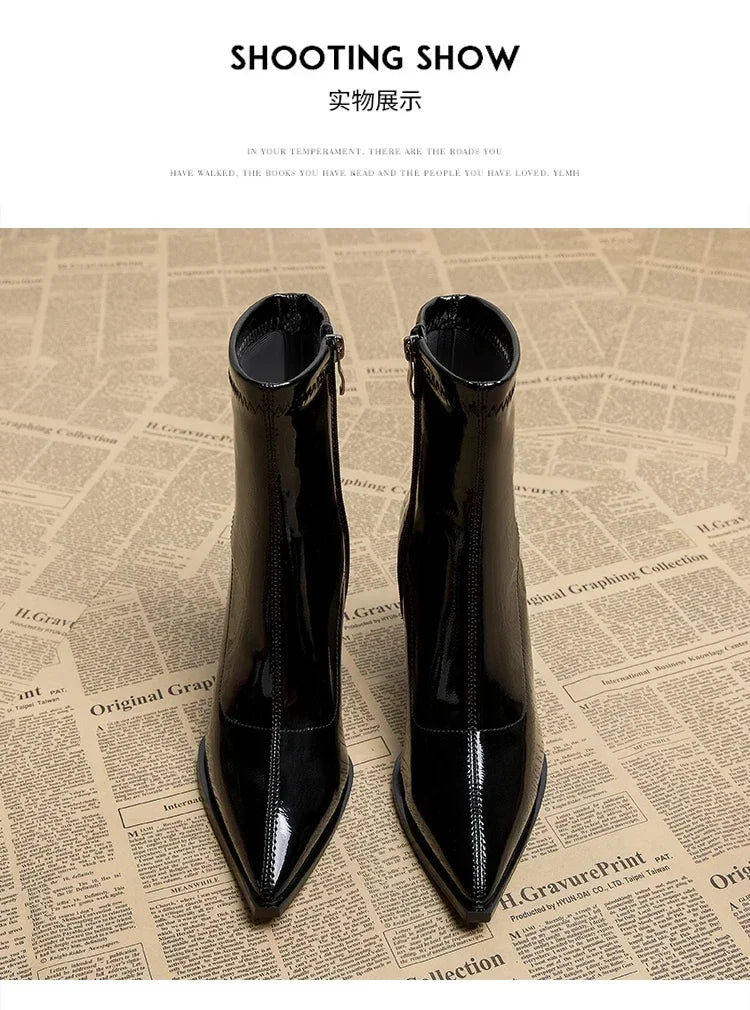 Pointed Toe Thick Heel French Ankle Boots