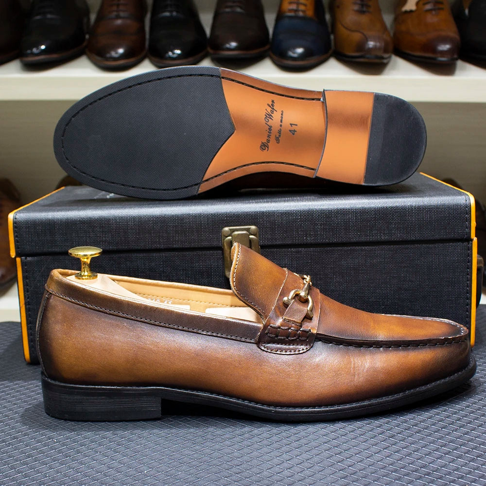 Handmade Genuine Leather Metal Chain Loafers