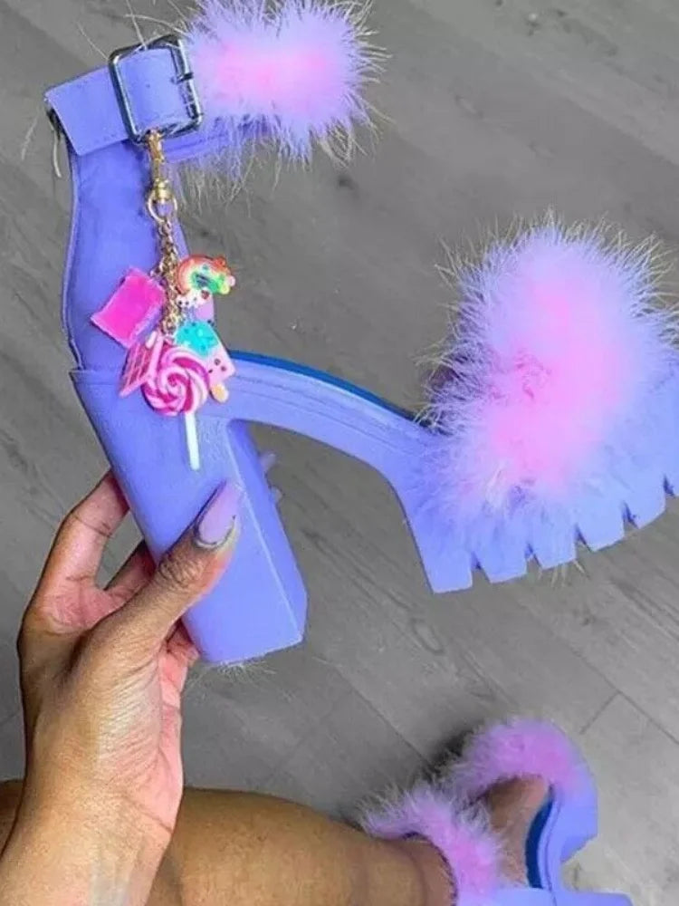 Woman Furry High Heel Sandals