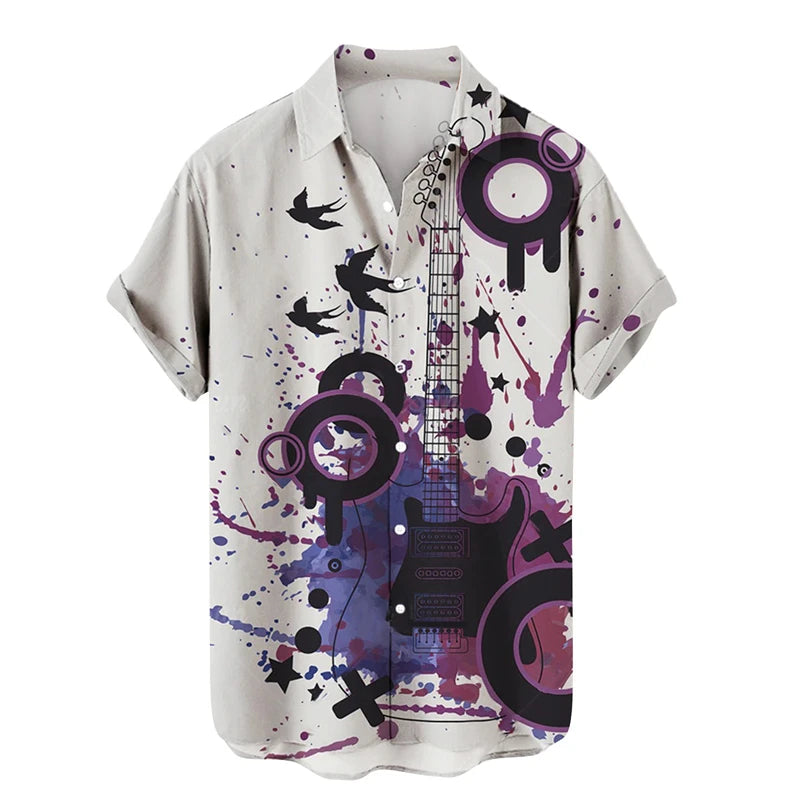 Music Guitar Print Short Sleeve V-Neck