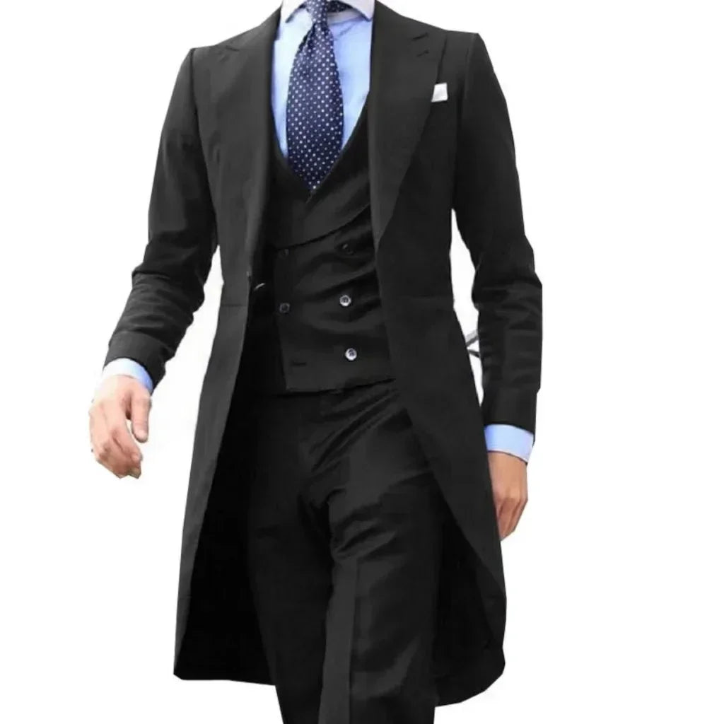 Suits for Men Peak Lapel Long Tail Coat 3 Pieces Blazer Vest and Pants Set Formal  Wedding Dresses Ceremony Evening Party