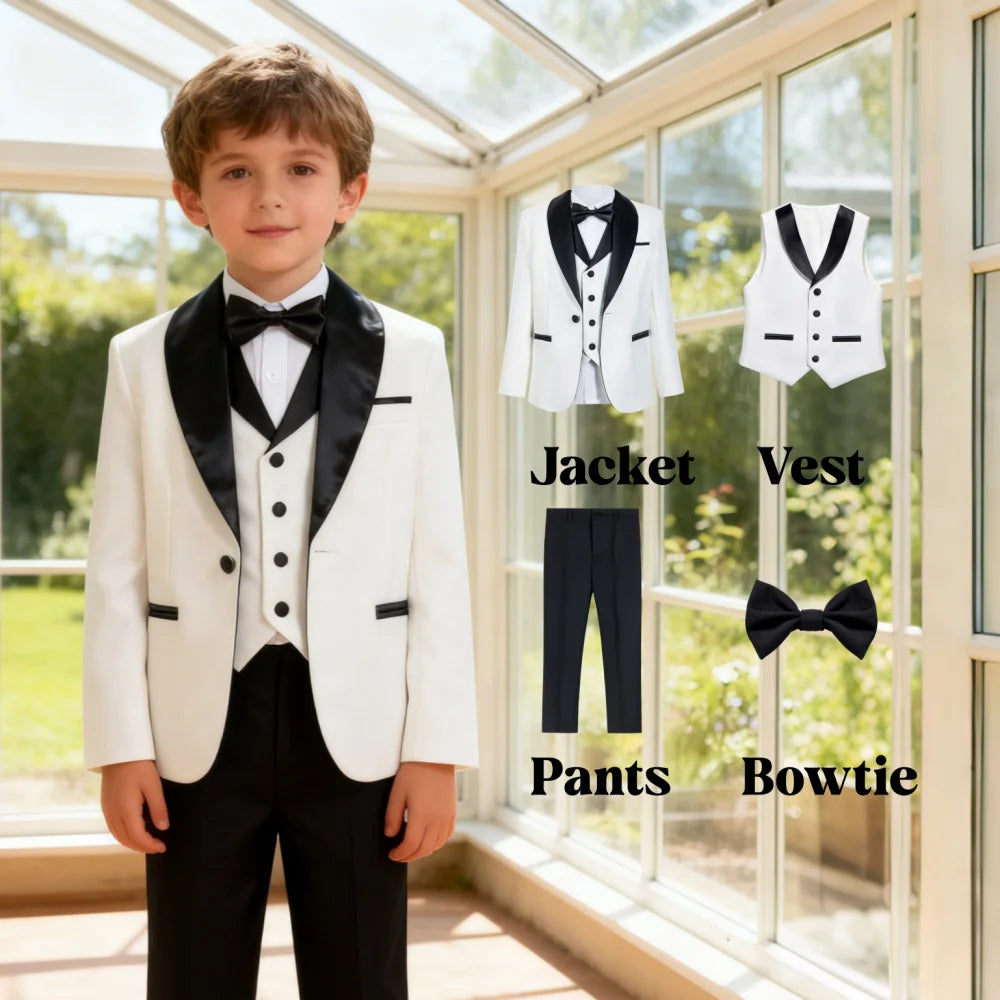 Stylish Slim Fit Boy's Suit Set 3 Pieces Tuxedo For Formal Occasion Blazer Vest And Pants Kids Outfit For Wedding Prom Fast Ship
