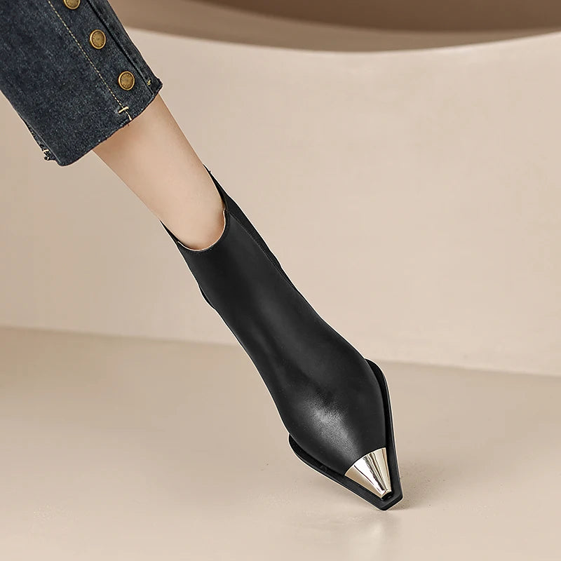 MORAZORA Natural Genuine Leather Pointed Toe Ladies Ankle Boots