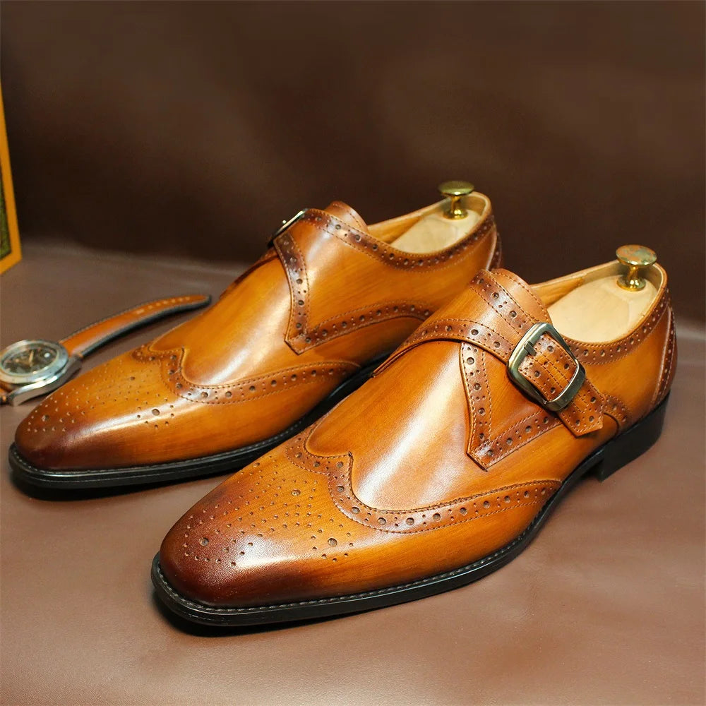 Genuine Leather Pointed Toe Buckle Loafers