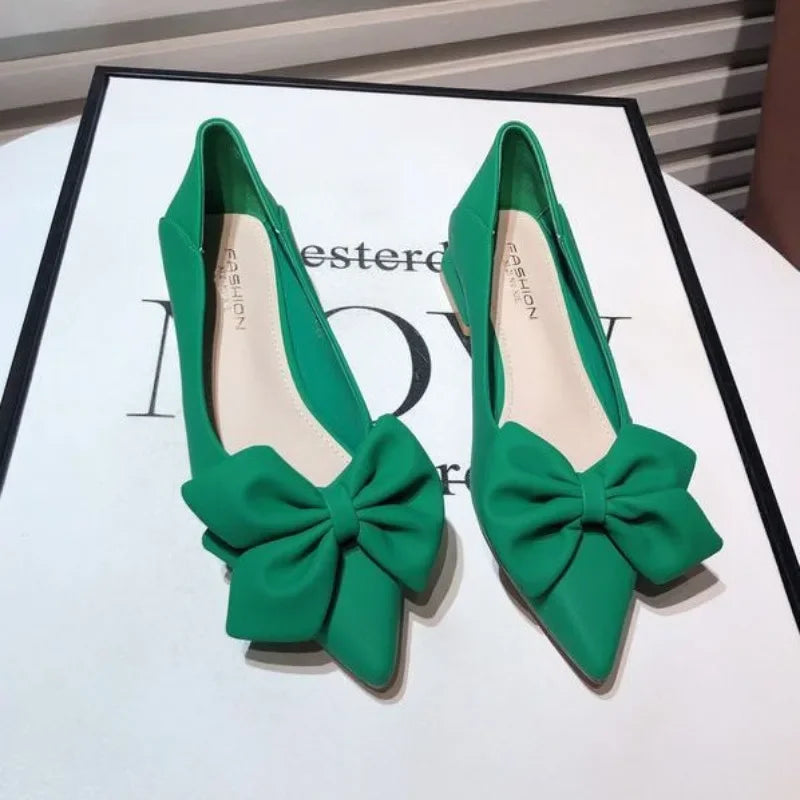 Low Heel Elegant Pointed Toe With Bow Slip-On