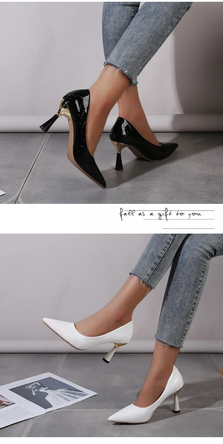 Elegant Heeled Pointed Toe Leather Heels