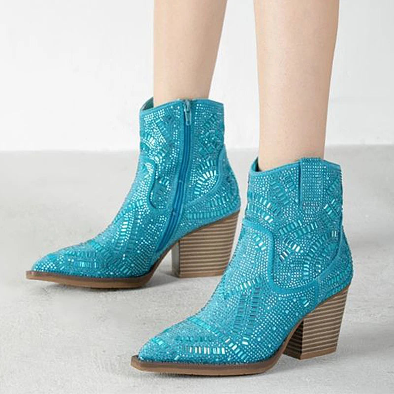 Full Diamond Style Pointed Toe Chelsea Boots