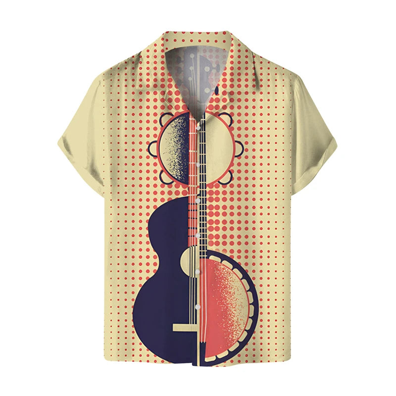 Music Guitar Print Short Sleeve V-Neck