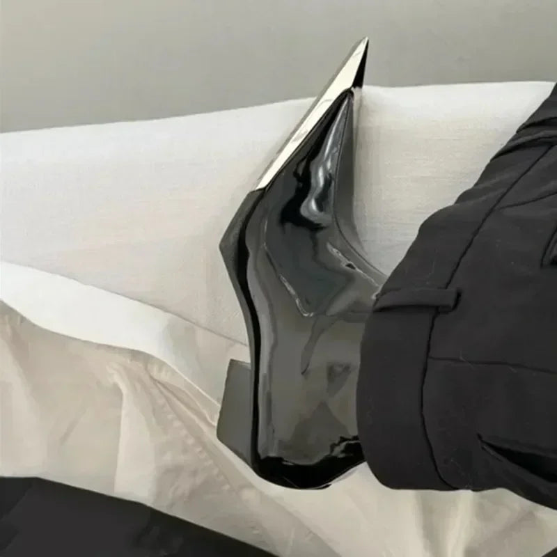 Metal Chunky Heel Pointed Toe Chelsea Boots