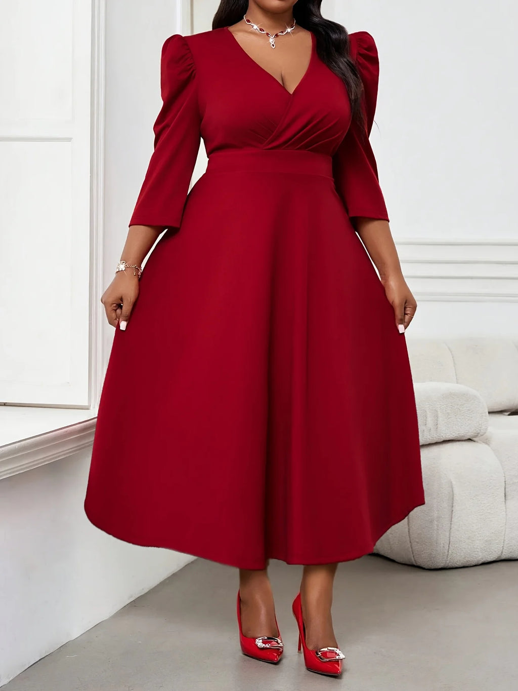 Elegant Red Dress For Large-Sized Women