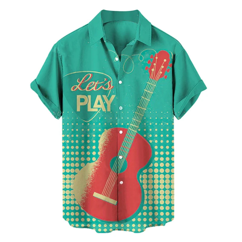 Music Guitar Print Short Sleeve V-Neck