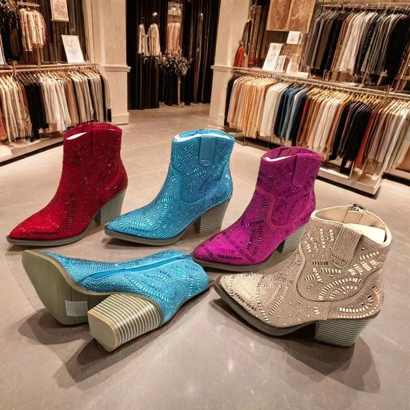 Full Diamond Style Pointed Toe Chelsea Boots