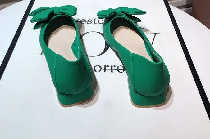 Low Heel Elegant Pointed Toe With Bow Slip-On