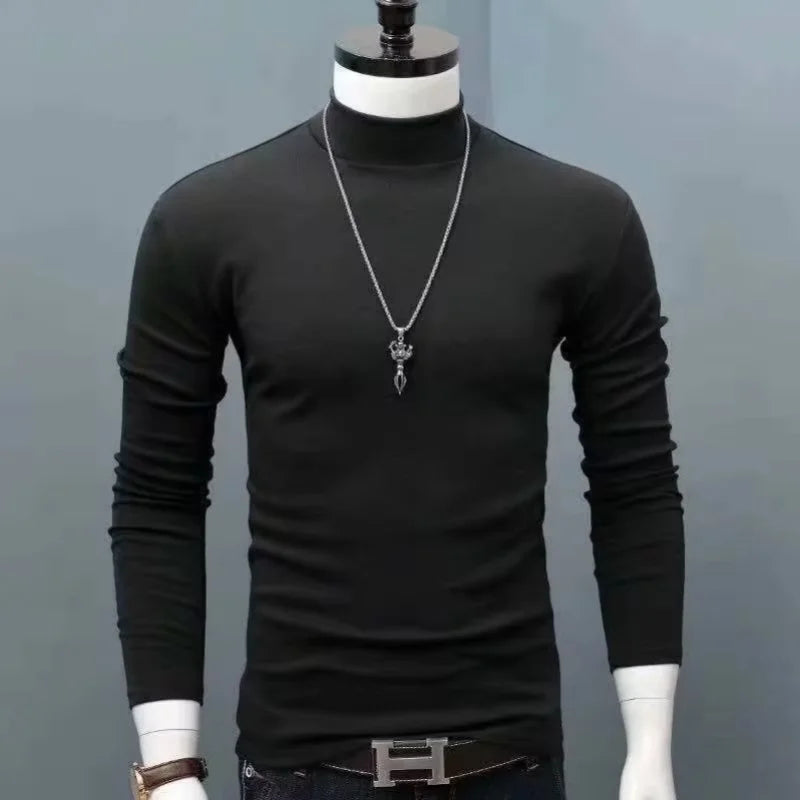 Slim Fit Fashionable Turtleneck Long Sleeve Shirt